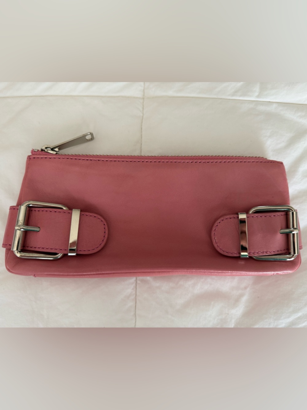 Banana Republic Rose Pink Leather Clutch Wristlet with Buckle Accents
